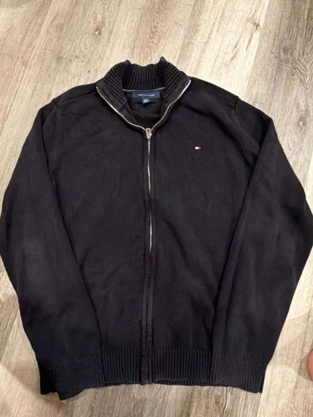 Tommy Hilfiger Full Zip Cardigan Sweater Size XL Black Mock Neck